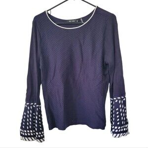 Nic + Zoe Falling Star Bell Sleeve Sweater Navy & White Size Petite Large